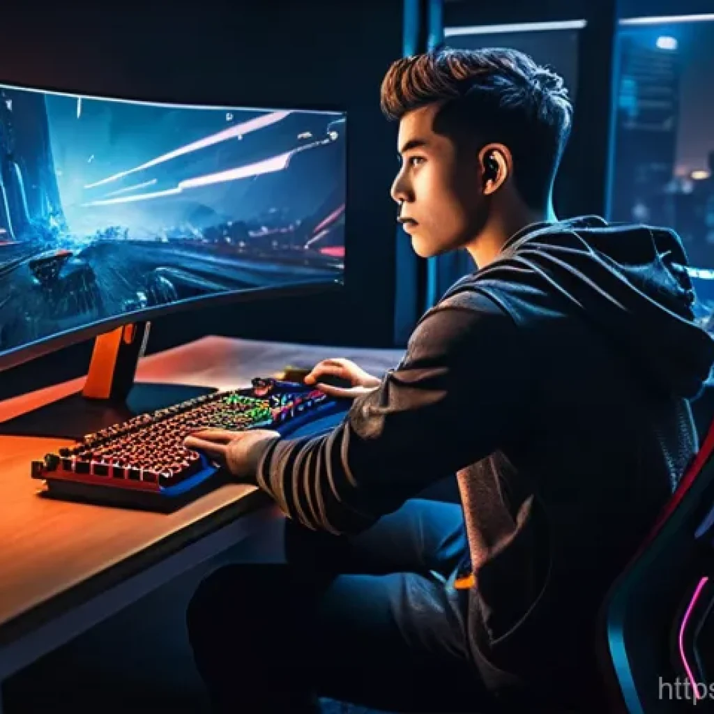 RPG 게임과 게이밍 장비 추천 - **Prompt 1: Immersive RPG Gaming Experience** A male gamer, approximately 20-25 years old, with ...